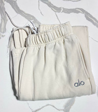 Alo Women’s White Fleece Cotton Sweatpants S Drawstring Elastic Waist