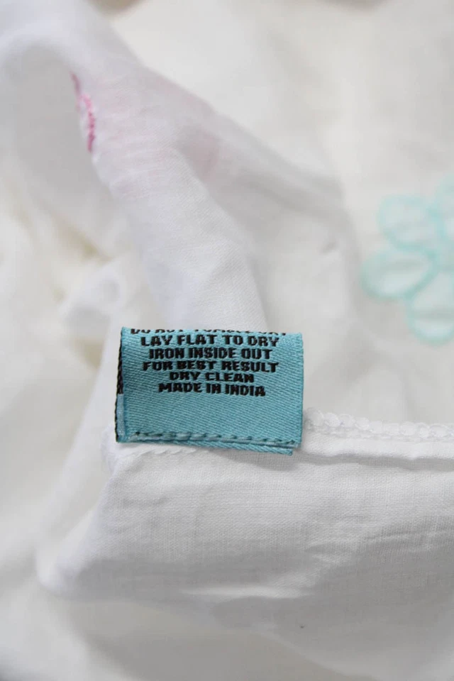 Top túnica manga larga floral blanco de algodón floral con cuello en V talla M de Letarte hecho a mano para adolescentes Foto 4 de 4