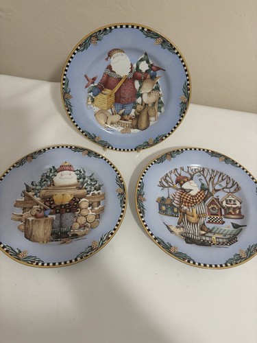 Sakura WOODLAND SANTA Salad / Dessert Plate 8" Debbie Mumm Christmas Set Of 3