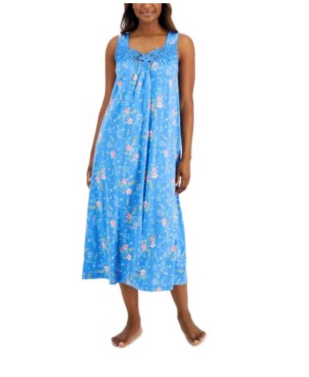 Charter Club Sleeveless Lace-Trim Long Nigh Blue Dlcte Flrl L #23