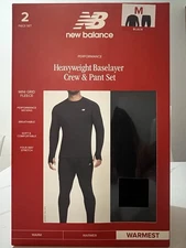 New Balance Heavyweight Base Layer Crew / Pant 2-Piece Set Mens M Black SEALED