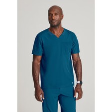 Barco One Men's Velocity 2-Pocket Ribbed V-Neck Scrub Top Medium Bahama.