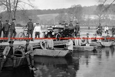 F015731 Soldiers Motorcar and Rowboats Pontoon Bridge River Thames Henley on Tha
