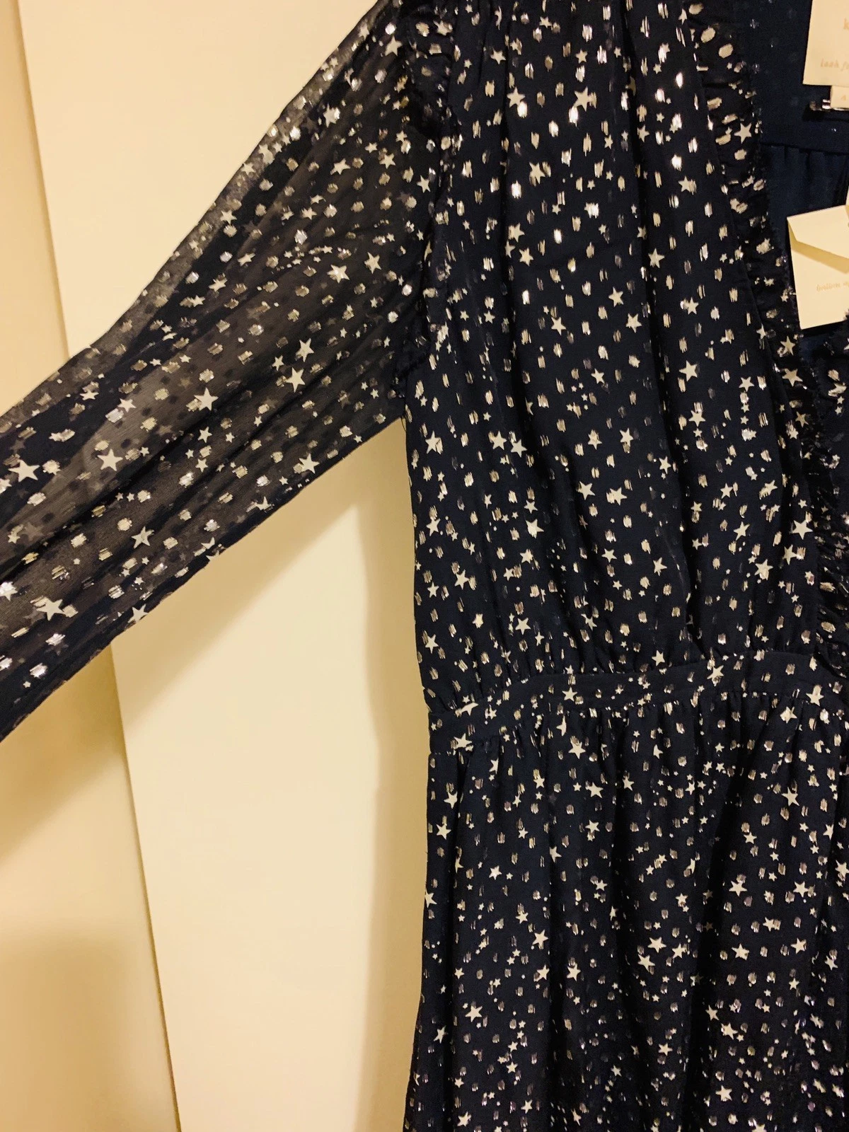 Abito Kate Spade blu navy argento seta scintillante taglia US 4 (taglia UK 10)