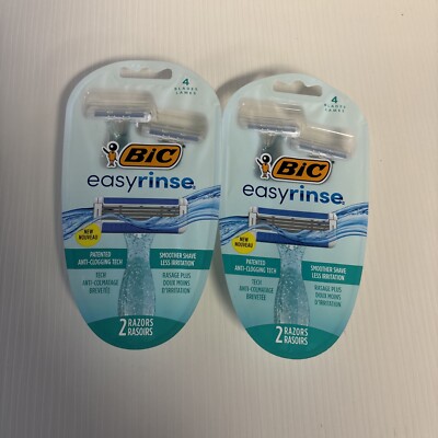 Lot Of 2 BIC Easy Rinse Disposable Razors 4 Blades 2 Count Each Smoother Shave