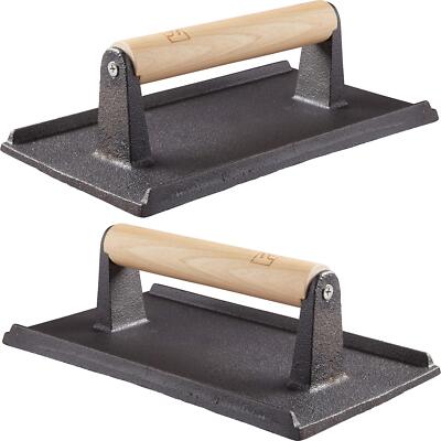 Pro Grade Pre Seasoned Cast Iron Grill Weight 2pk. Heavy Duty Steak And Burger P