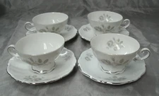 Vtg Mitterteich MYSTIC ROSE 4 Tea Coffee cup & Saucer Sets Platinum Bavaria EC 2