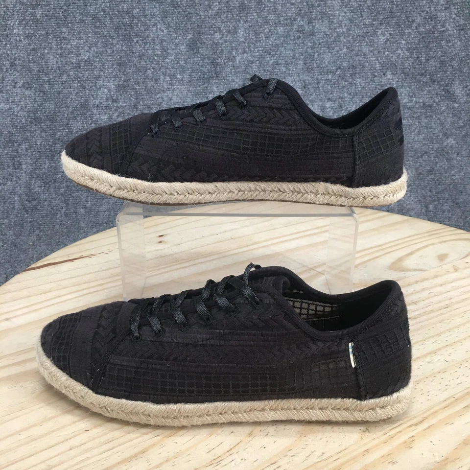TOMS Zapatos Mujer 9 Lena Bordado Alpargata Cordones Tenis Negro Parte Superior Baja Foto 2 de 4