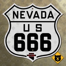 Nevada US route 666 highway marker road sign Las Vegas Sin City 12x11