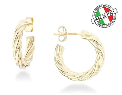 Italienische 18Kt Gold Ohrringe Silber 25mm gedreht leichte klobige kleine Creolen Neu