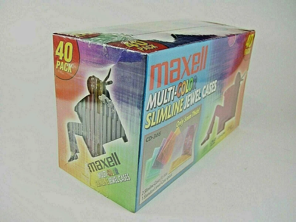 NEW Maxell Multi Color Slimline Jewel Cases 5mm For CD & DVD 40 Pack Sealed NOS - Image 2 of 2