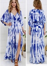 Lulus Sunday Morning Blue Tie-Dye Wrap Maxi Dress Women’s Size XS*
