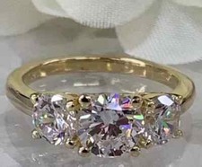 4 CT Round Cut Moissanite 3-Stone Engagement Ring 14k Yellow Gold Plated SZ-7.75