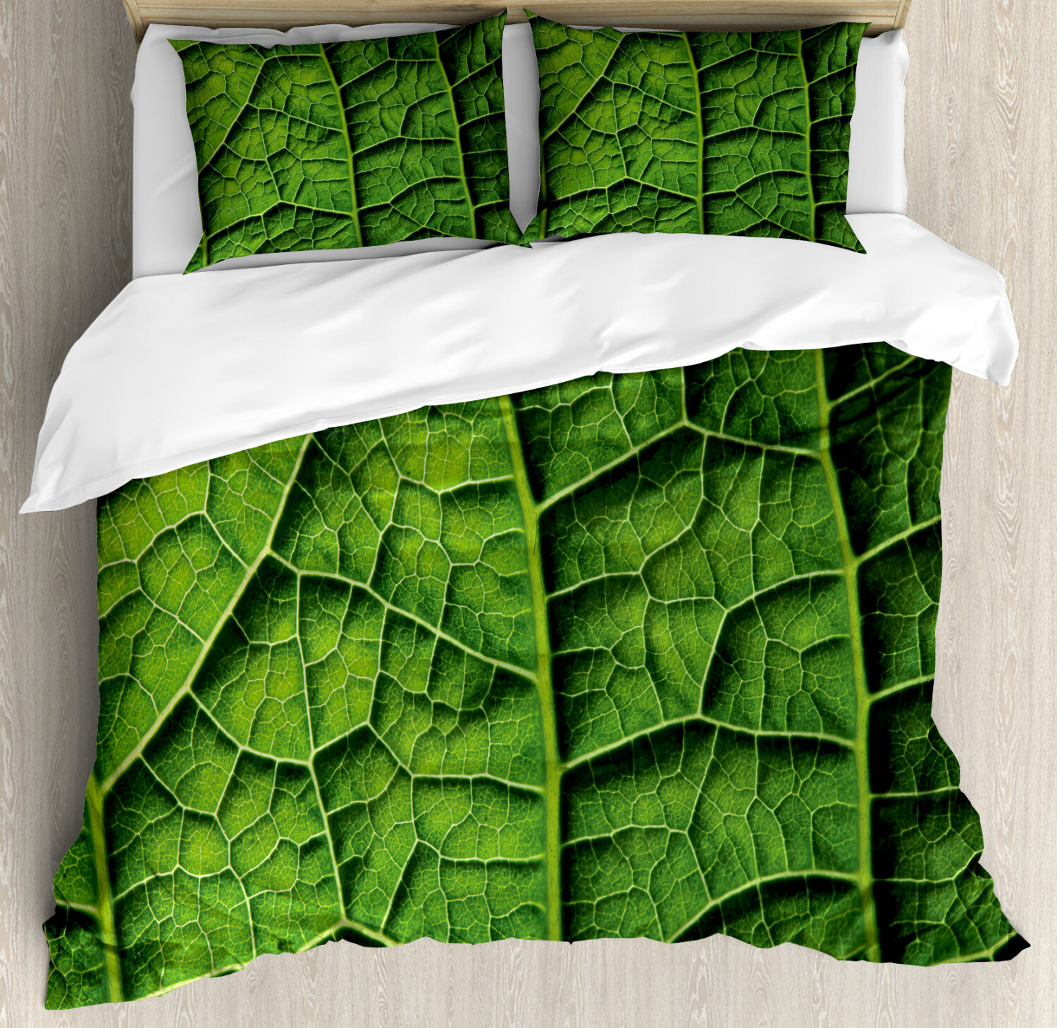 Eco-Friendly Green Duvet Cover Set with Leaf-Textured Pillow Shams-image