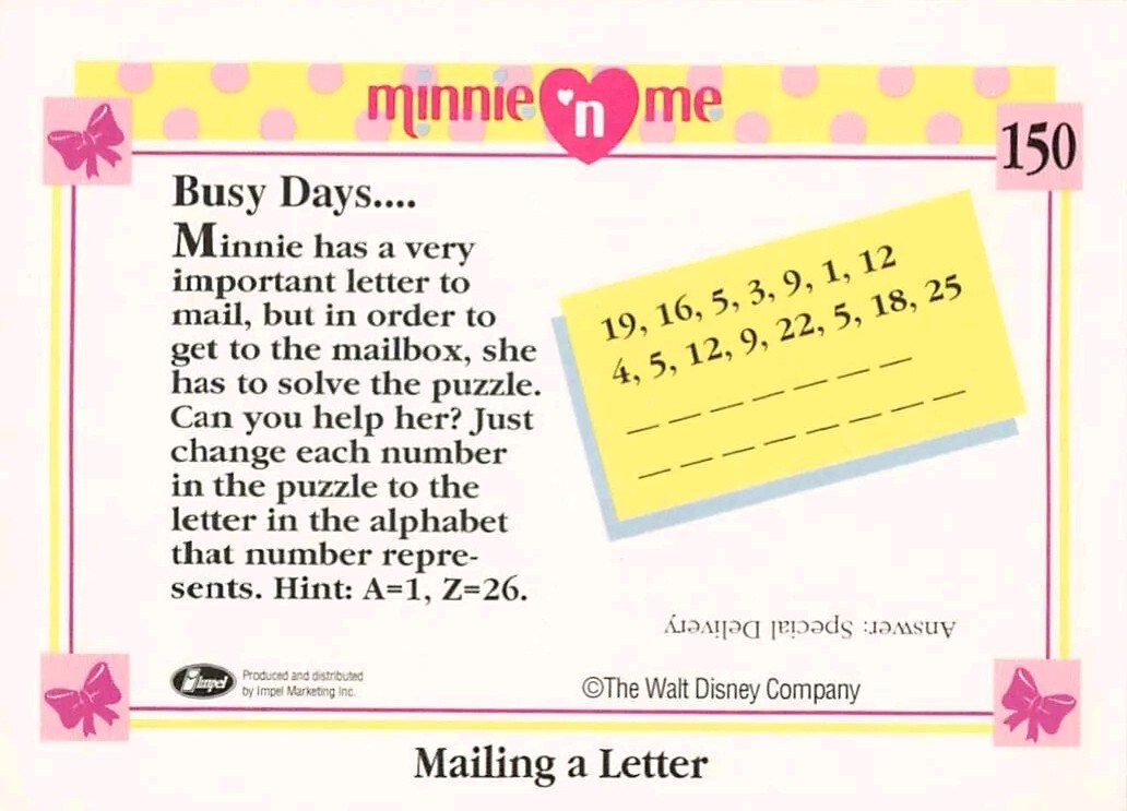 1991 Impel Disney Collector Cards Minnie N Me 150 Mailing Letter eBay