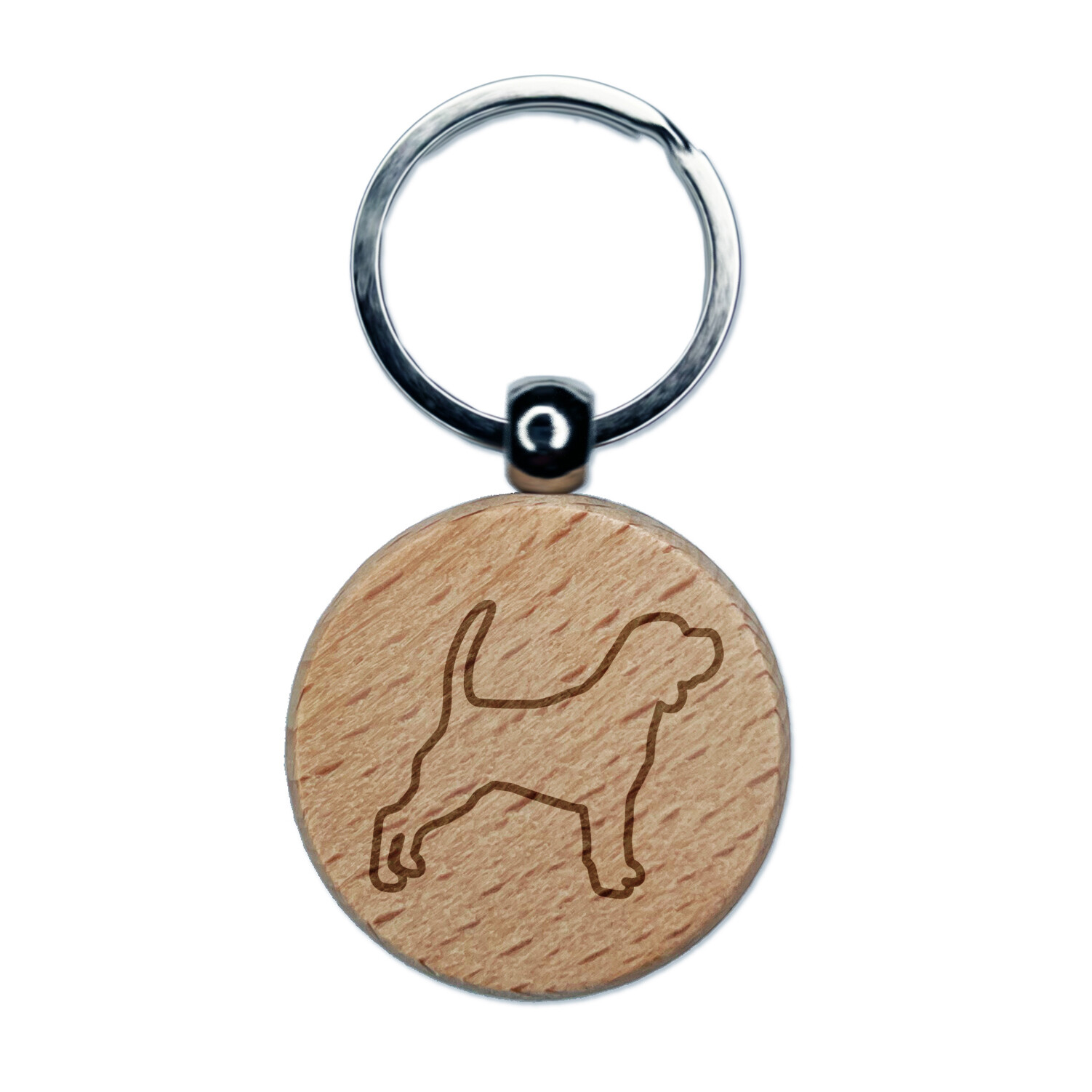 Beagle Dog Engraved Wooden Round Keychain Pet ID Tag Charm  