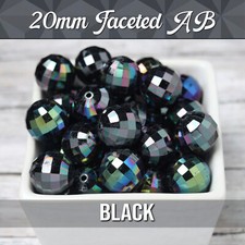 20mm Black Faceted AB Bubblegum Beads, 20 Beads Per Pack, Acrylic Colorful Beads