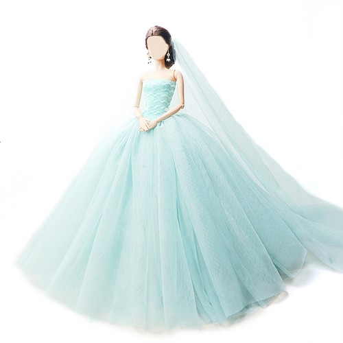 Fashion Handmade Princess Dress Wedding Clothes Gownveil for Barbie Doll Blue