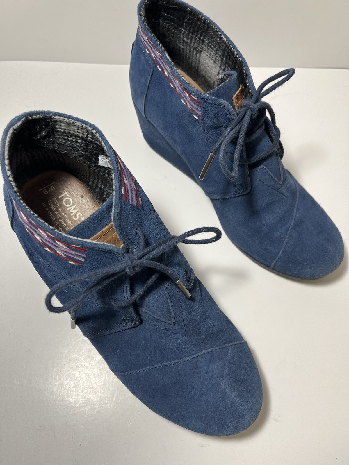 TOMS Womens Blue Suede Desert Wedge Ankle Booties Shoes Size