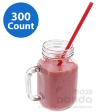 300 ct 10 1/4" Length Giant Red Smoothies/Shake/Drinking Wrapped Plastic Straws