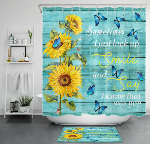 Blue Rustic Plank Erfly Flowers, Blue Sunflower Bathroom Sets