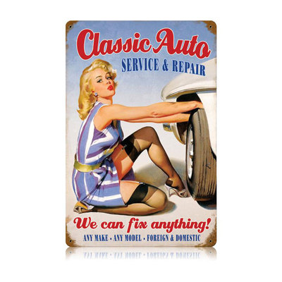 CLASSIC CAR PIN UP GIRL Schild 44,5cm MOPAR V8 MUSCLE HEMI USA HOT ROD Mobilgas