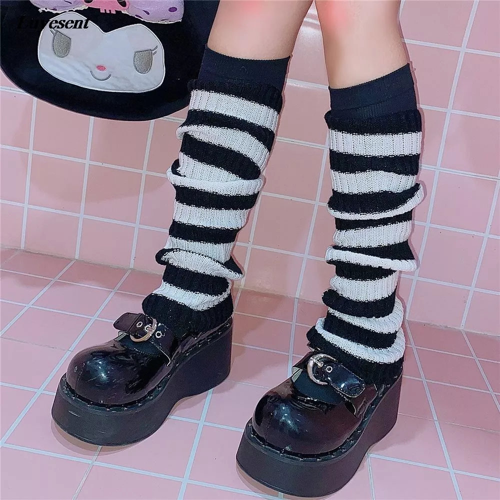 Knit Striped Leg Warmer-Goth Hipster Leg Warmers Women Cool