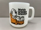 Vintage Glasbake Milk Glass 8-ounce White "World's Greatest Grandpa" Mug - USA