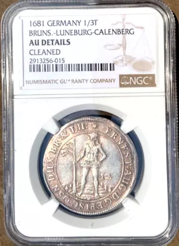 1681 German States Brunswick Luneburg Wildman 1/3 Taler, 12 MG NGC AU Germany