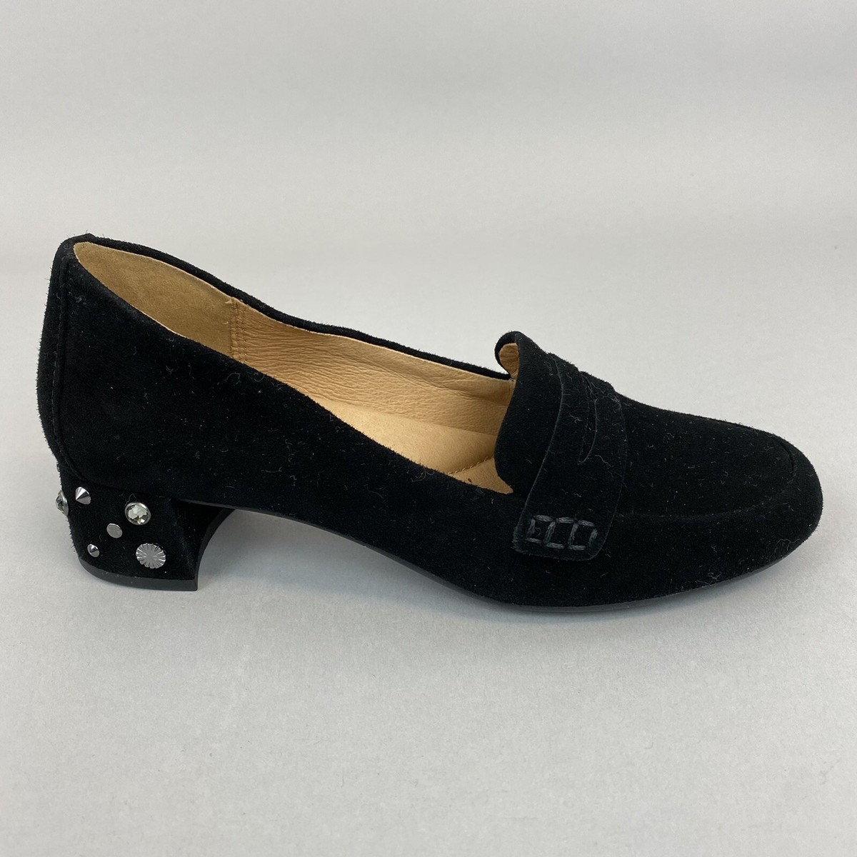 Ugg Elise Studded Black Suede Slip On Heels Loafers Court Shoes