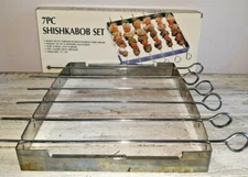 BBQ 7 Pc Shishkabob Set Heavy Folding Steel Frame 6 Skewers Grill