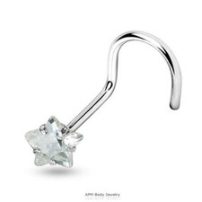 20G 3MM STAR PRONG SET CZ NOSE SCREW RING SURGICAL STEEL STUD NOSTRIL PIERCING