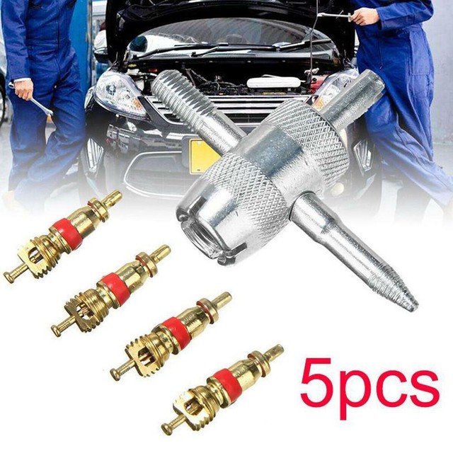 4Way Car Tyre Valve Repair Tool & 4Pcs Tire Stem Core Remover Repairer