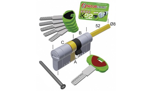 Cilindro Europeo Securemme Chiave-Codolo Rasato Evo K22 Top Modulare 1+5 Chiavi