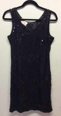 After Six By Ronald Joyce Flapper Style Black Sequinned Cocktail Dress UK 10