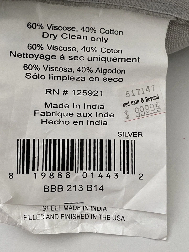 Bed Bath & Beyond Gray Velvet Throw Pillow Cover Sham 22x22 Tufted 3D - Image 3 of 4