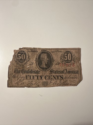 CONFEDERATE States of America 50 cents note. T63  April 6th, 1863. #un69 - Picture 1 of 2