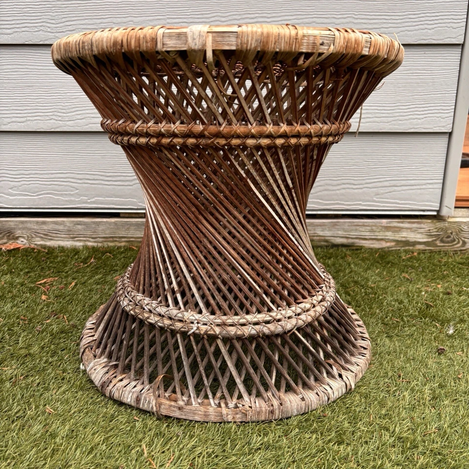 Vintage Retro Twisted Wicker Cane Rattan Stool/Table/Plant Stand Boho 70’s - Image 4 of 4