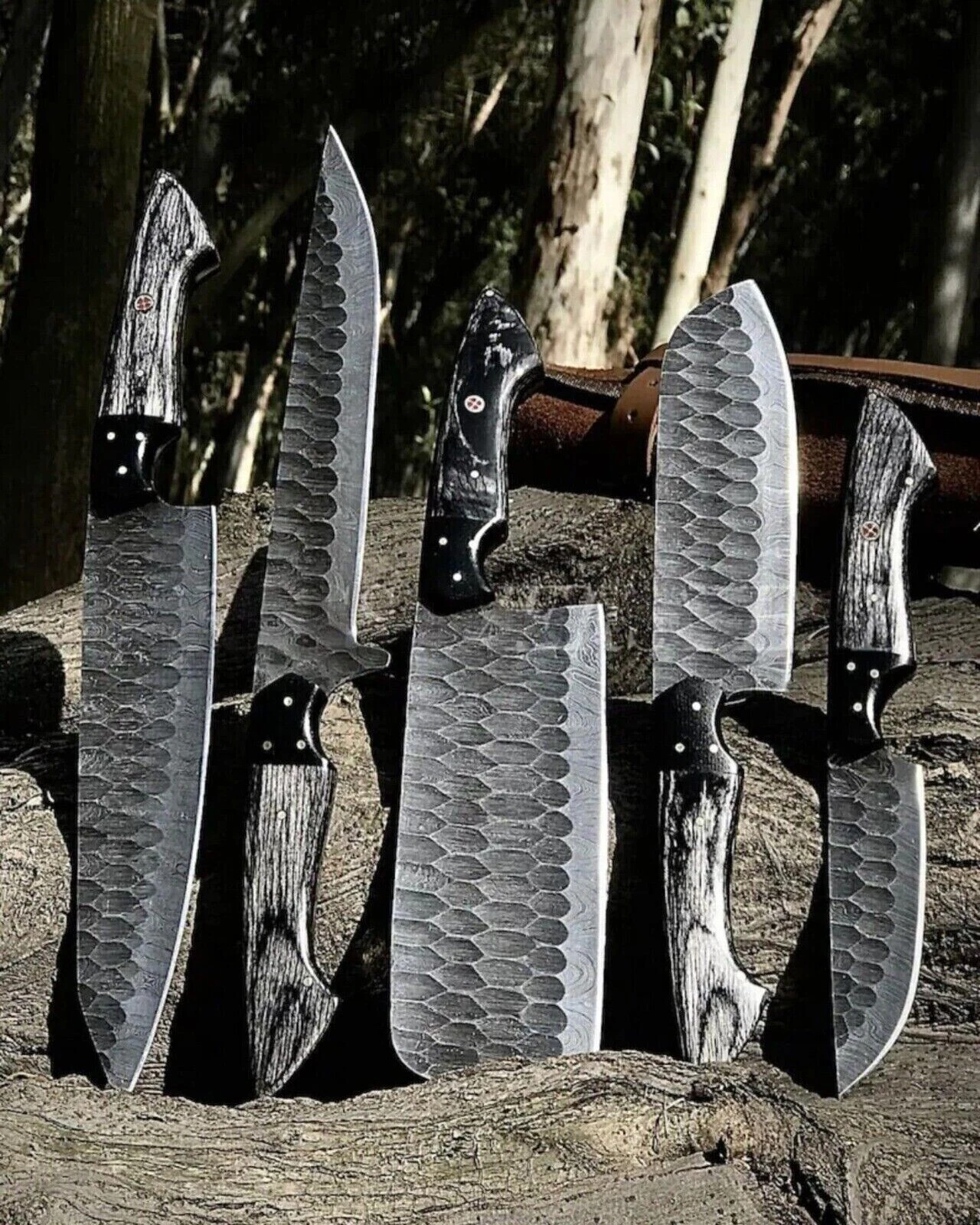 Professional Handmade Damascus Steel Kitchen Knife Premium Set with Leather Roll