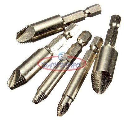5pcs   Nickel Screw Stud Bolt Easy Extractor Remover Drill Tool Set   Shank #iv