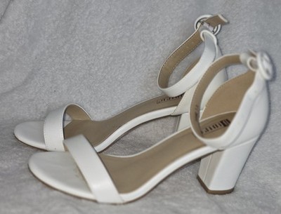 IDIFU Women Prom High Heel Open Toe White Buckle Shoe 3'' Heel Size 7.5