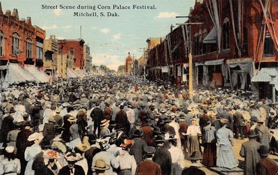 Mitchell South Dakota Crowded Street Scene During Corn Palace Festival Postcard