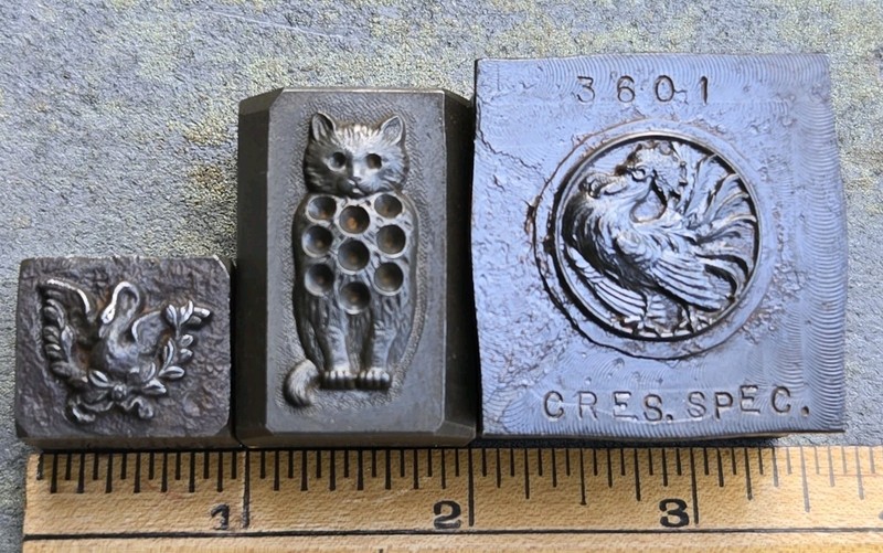 Antique Steel Mold Die Hub Stamp Jewelry Tool Pendant Cat Rooster Swan Lot 