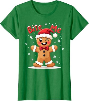 Bite Me Gingerbread Funny Sarcastic Christmas Ladies' Crewneck T-Shirt