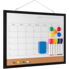 Dry Erase Calendar Whiteboard, 17" x 13" Magnetic Whiteboard Cork Board Combo...