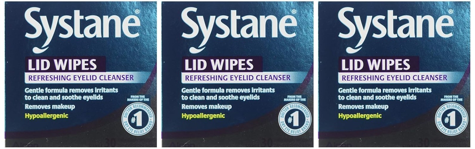 Convenient 3-Pack of Gentle Eyelid Cleansing Wipes - All Skin Types, 90 Total