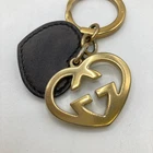 Authentic Gucci Heart Motif Interlocking GG Keychain Charm Gold Black Italy