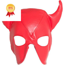 Leather Breathable Bull Face Mask Adjustable Masquerade Hood Full Red