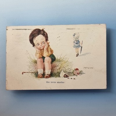 Künstler signierte Postkarte 1920 Liebe vereitelt Sie liebt einen anderen A E Kennedy