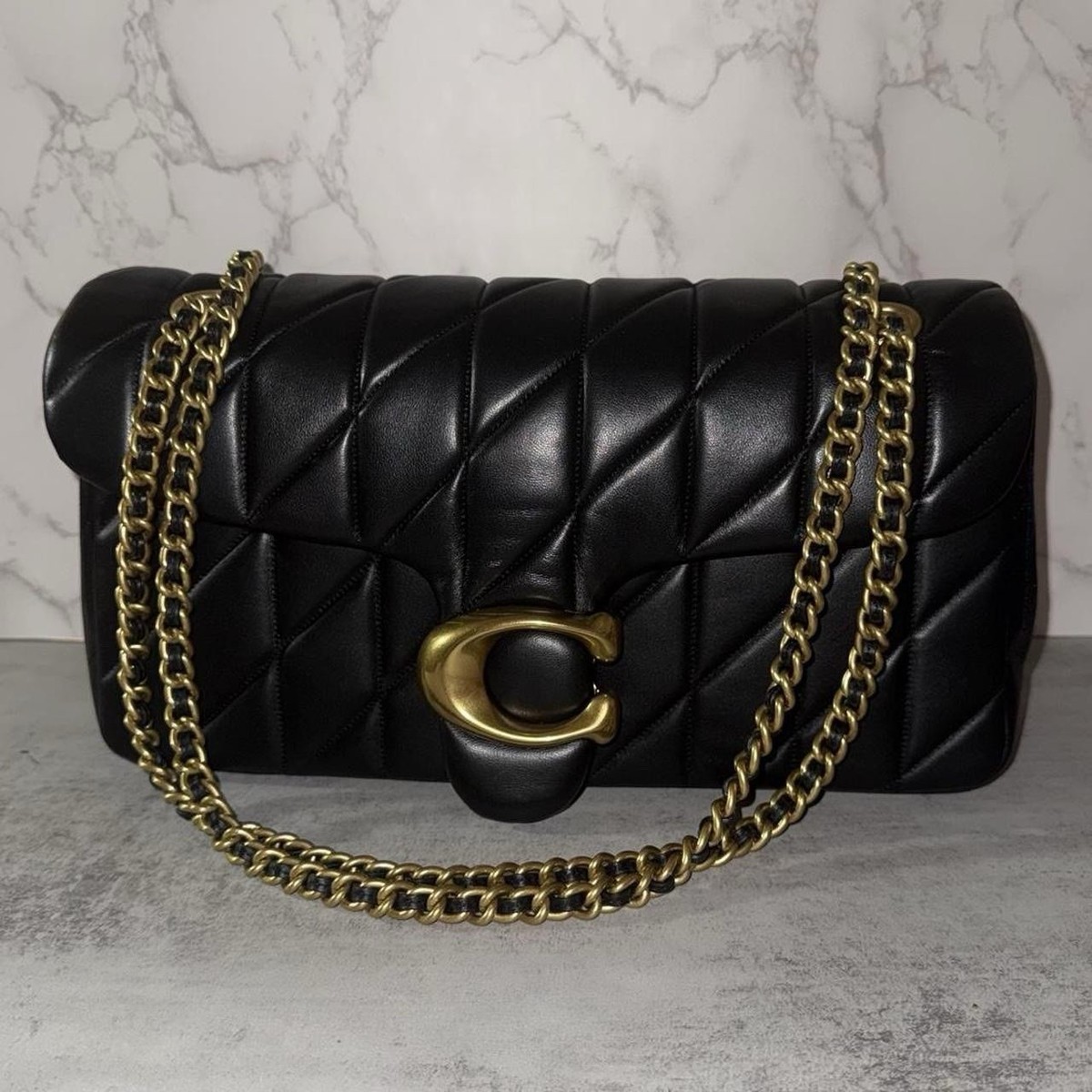 Coach Black Leather Quilted Shoulder Bag with Gold Hardware NWT Coach Evelyn Shoulder Bag With Quilting | Mercari main image 3